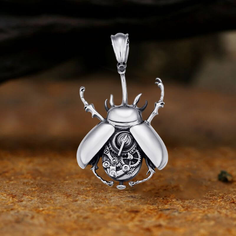 Punk Mechanical Gear Beetle Stainless Steel Pendant
