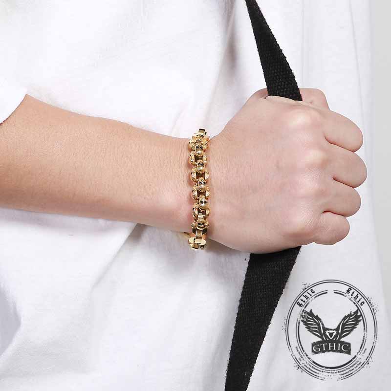 Punk Multi-skull Spliced Stainless Steel Bracelet