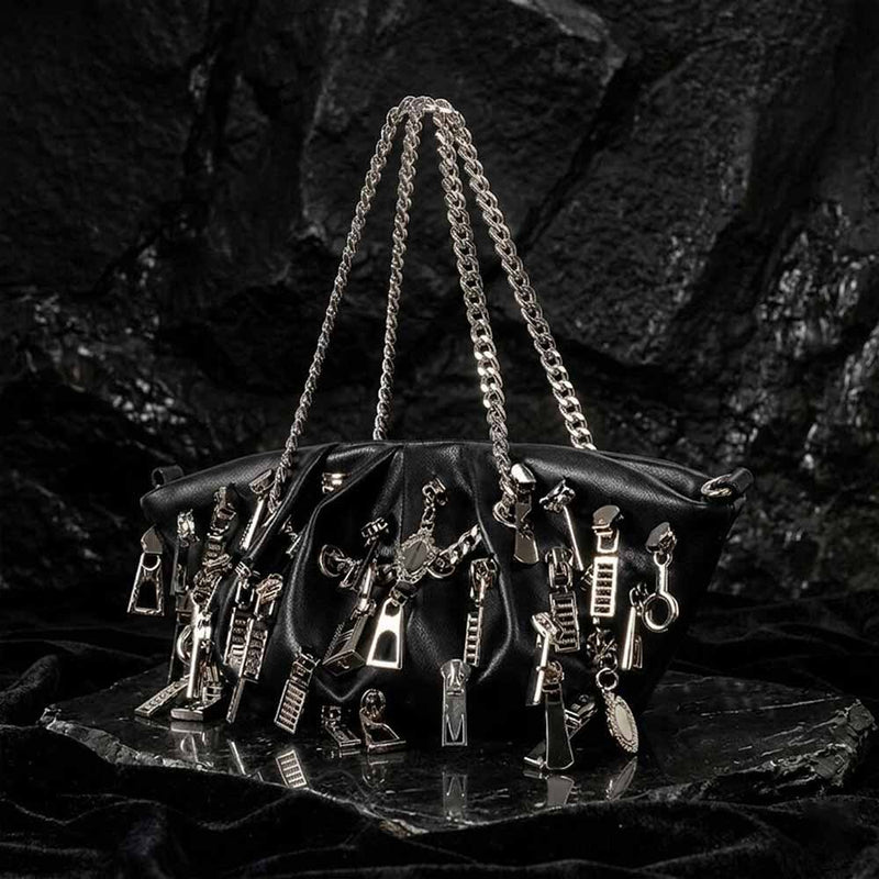 Punk Multi-zipper Head Pu Leather Edgy Handbag