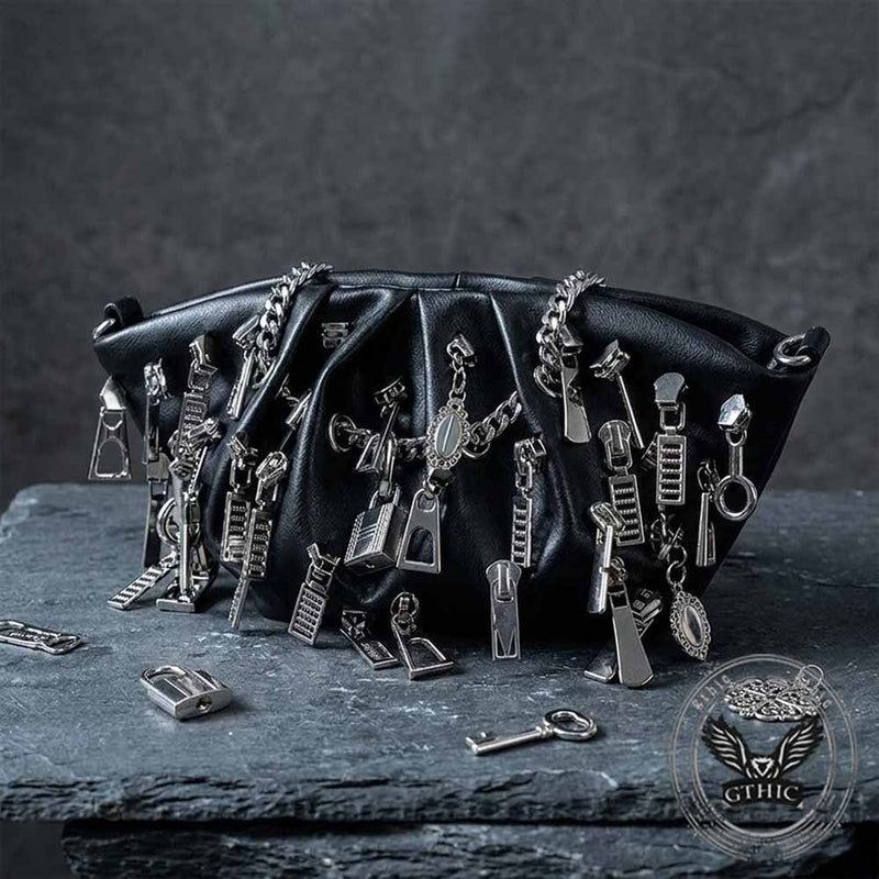 Punk Multi-zipper Head Pu Leather Edgy Handbag