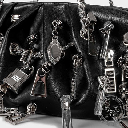 Punk Multi-zipper Head Pu Leather Edgy Handbag