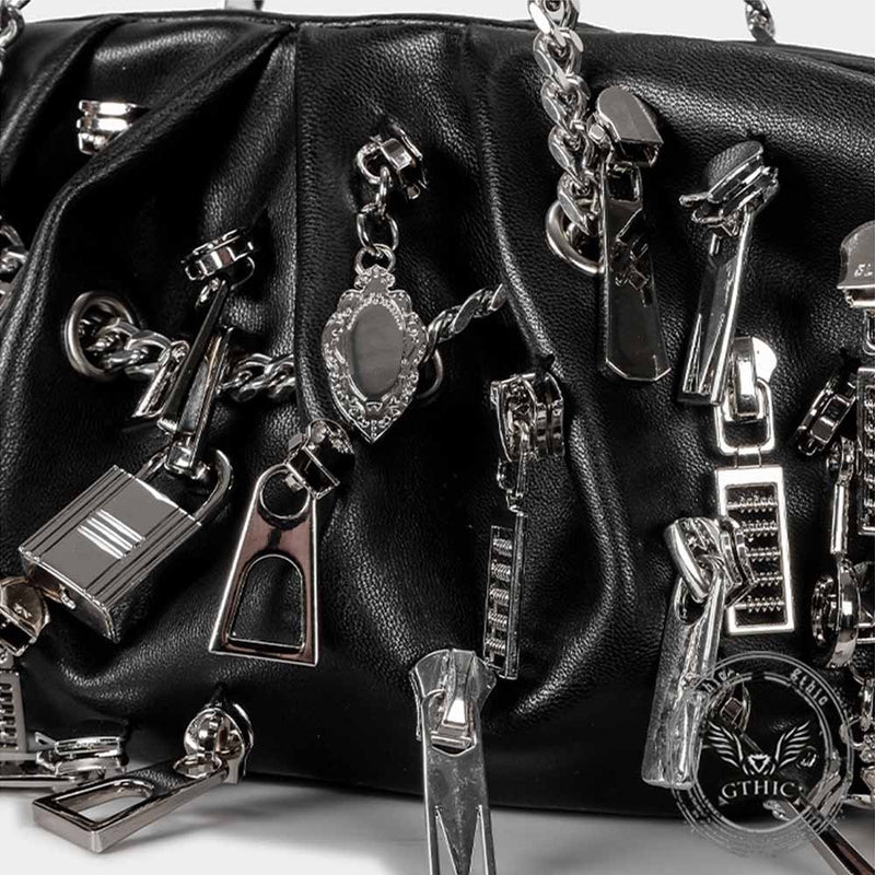 Punk Multi-zipper Head Pu Leather Edgy Handbag