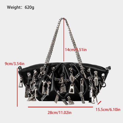 Punk Multi-zipper Head Pu Leather Edgy Handbag