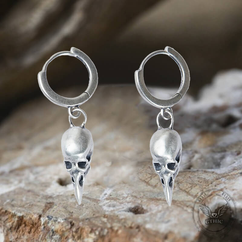 Punk Raven Skull Sterling Silver Stud Earrings