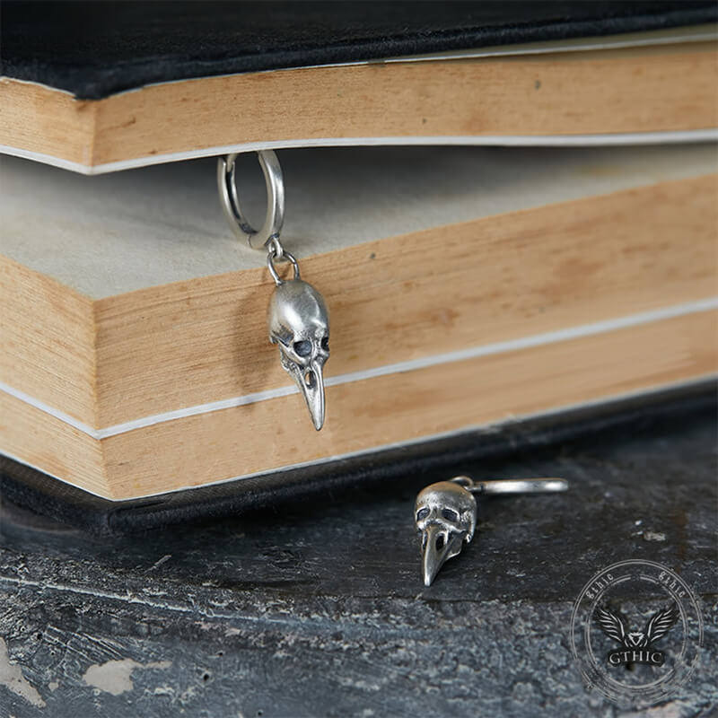 Punk Raven Skull Sterling Silver Stud Earrings