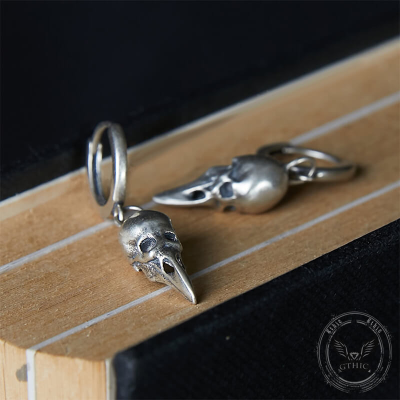 Punk Raven Skull Sterling Silver Stud Earrings