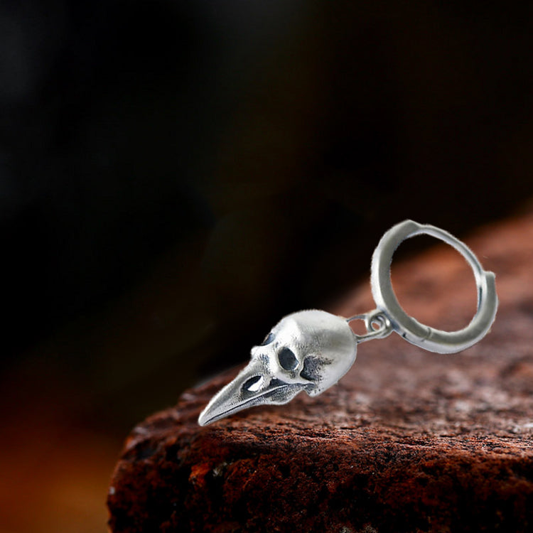 Punk Raven Skull Sterling Silver Stud Earrings