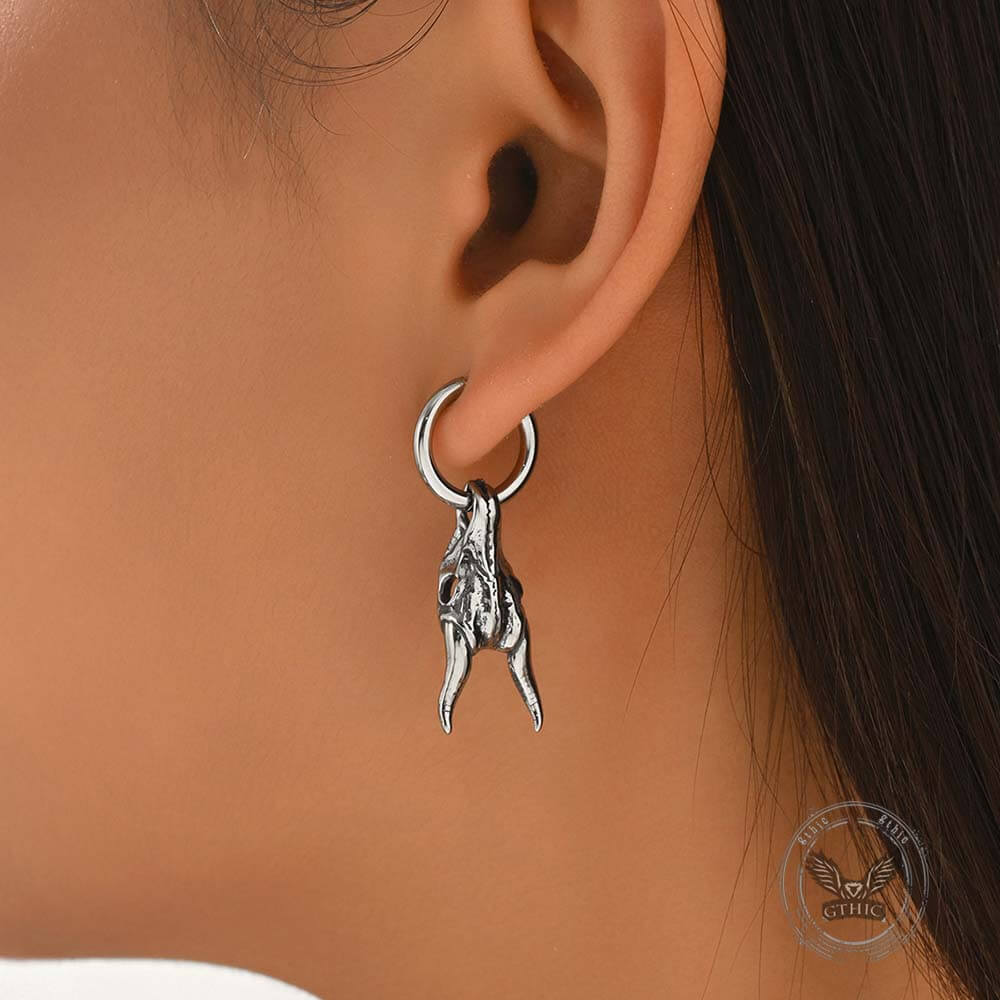 Punk Ram Horn Skull Stainless Steel Hoop Earrings