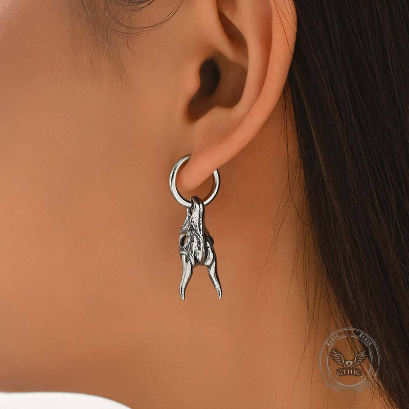 Punk Ram Horn Skull Stainless Steel Hoop Earrings