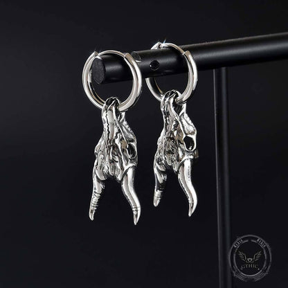 Punk Ram Horn Skull Stainless Steel Hoop Earrings