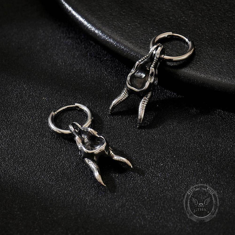 Punk Ram Horn Skull Stainless Steel Hoop Earrings