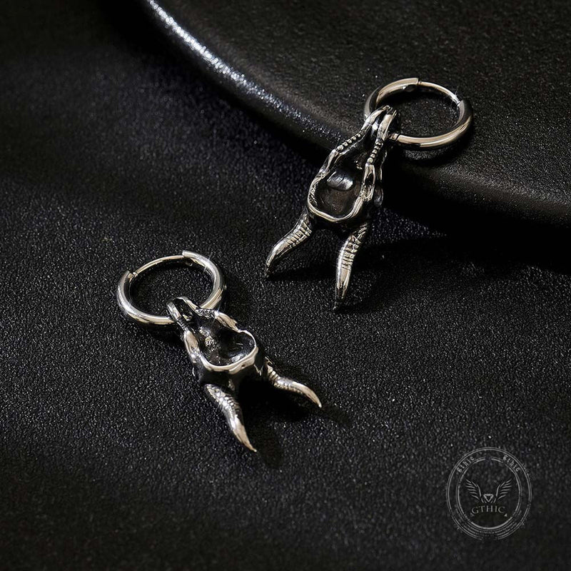 Punk Ram Horn Skull Stainless Steel Hoop Earrings