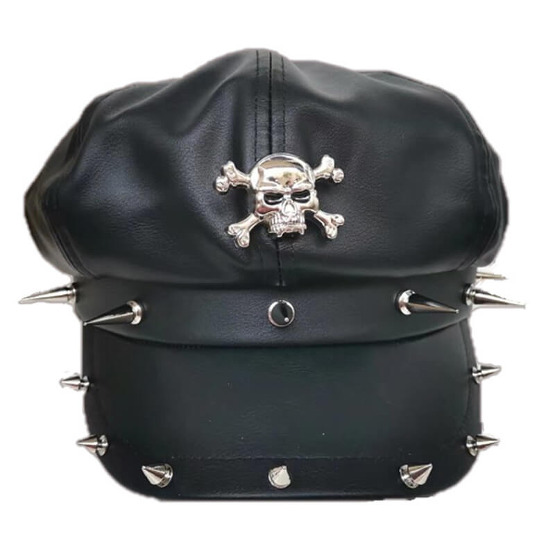 Punk Rivet Skull Pu Leather Newsboy Cap