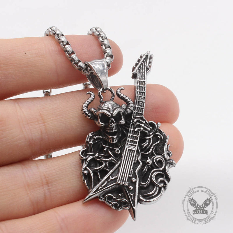 Punk Satan Skull Guitar-playing Stainless Steel Pendant