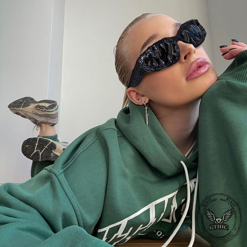 Punk Sharp Teeth Design Drip Glue Pc Sunglasses
