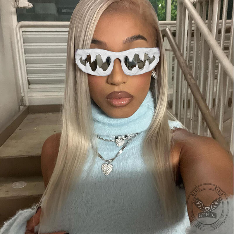 Punk Sharp Teeth Design Drip Glue Pc Sunglasses