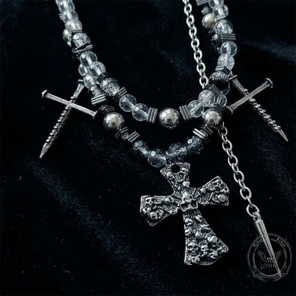 Punk Skull Cross Dark Gothic Studded Beaded Alloy Pendant