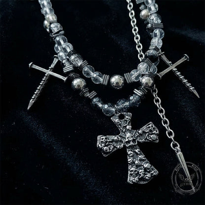 Punk Skull Cross Dark Gothic Studded Beaded Alloy Pendant