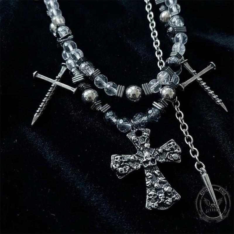 Punk Skull Cross Dark Gothic Studded Beaded Alloy Pendant