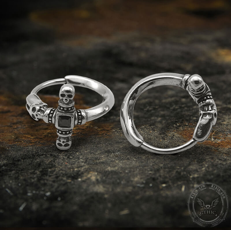 Punk Skull Cross Stainless Steel Hoop Earrings