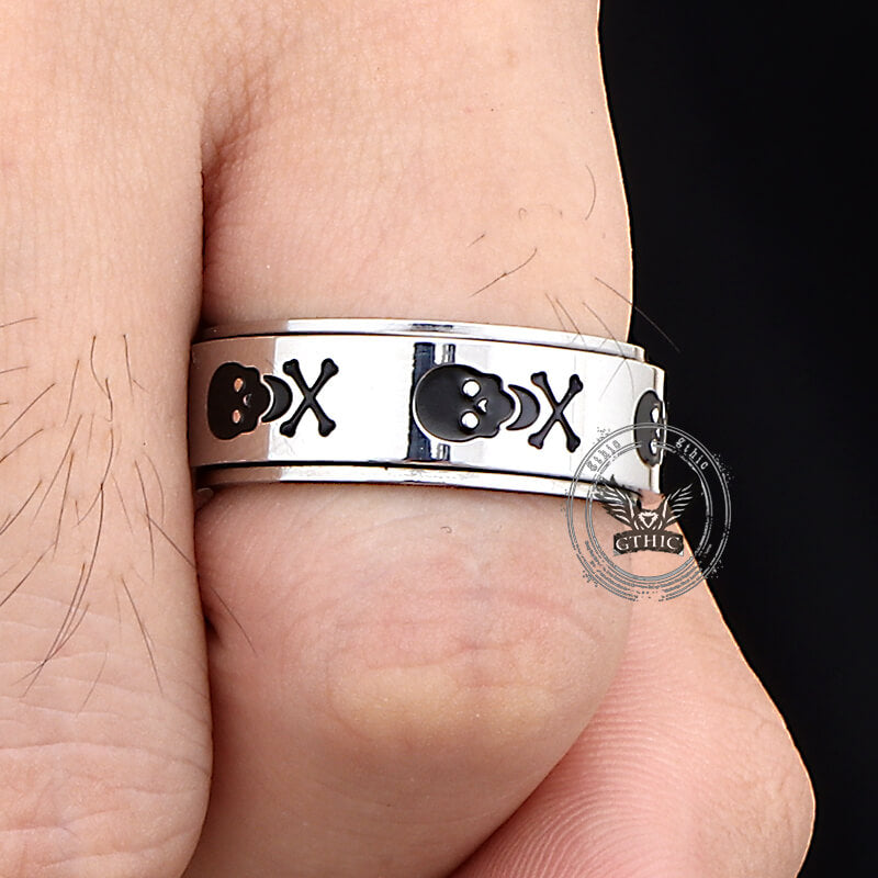 Punk Skull Crossbone Stainless Steel Spinner Ring