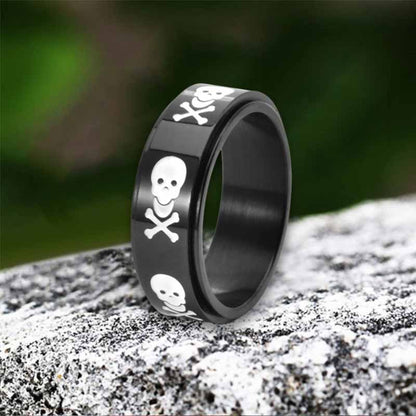 Punk Skull Crossbone Stainless Steel Spinner Ring