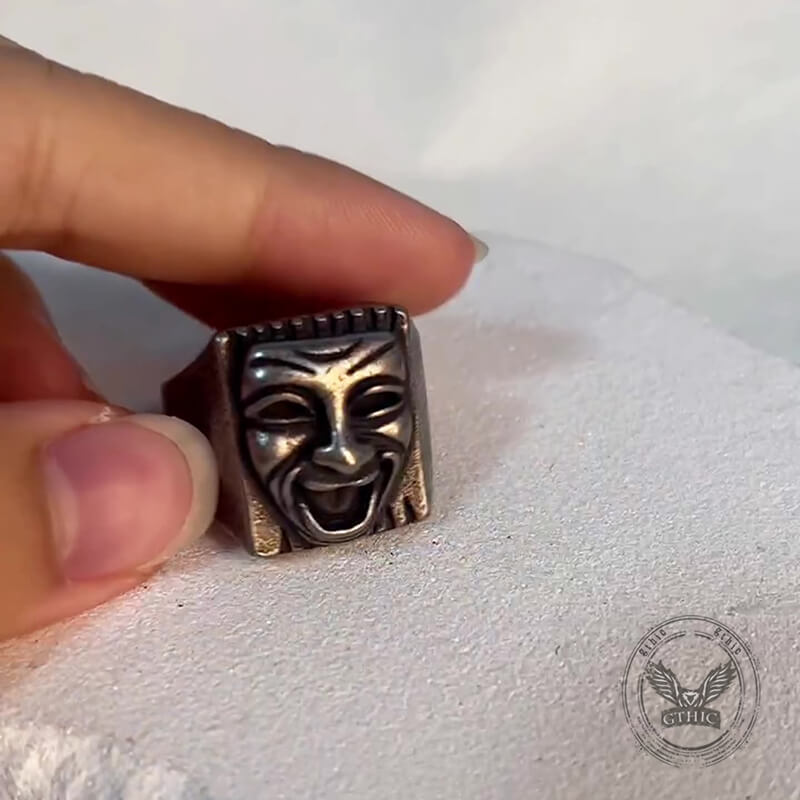 Punk Skull Face Expression Square Stainless Steel Ring