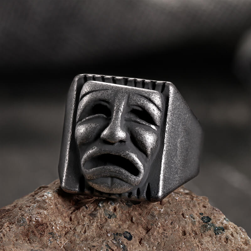 Punk Skull Face Expression Square Stainless Steel Ring