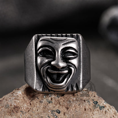 Punk Skull Face Expression Square Stainless Steel Ring