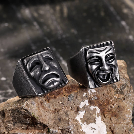 Punk Skull Face Expression Square Stainless Steel Ring