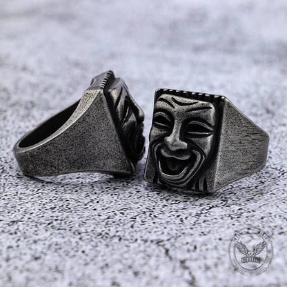 Punk Skull Face Expression Square Stainless Steel Ring