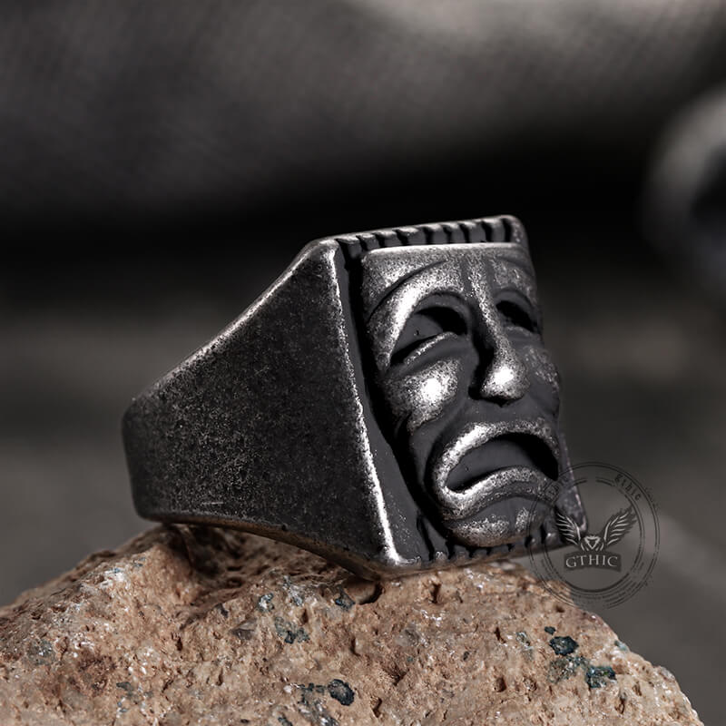 Punk Skull Face Expression Square Stainless Steel Ring
