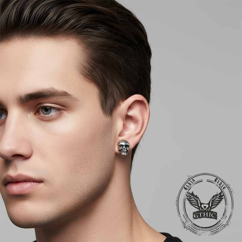 Punk Skull Head Stainless Steel Stud Earrings