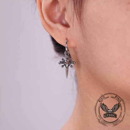 Punk Skull Nail Cross Stainless Steel Gem Earrings