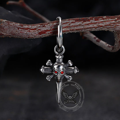 Punk Skull Nail Cross Stainless Steel Gem Earrings