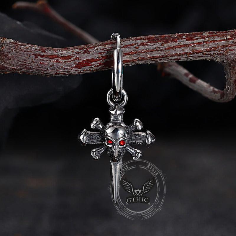 Punk Skull Nail Cross Stainless Steel Gem Earrings