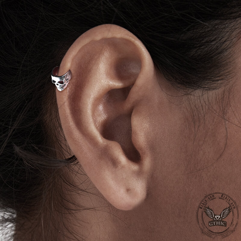 Punk Skull Sterling Silver Ear Cuffs
