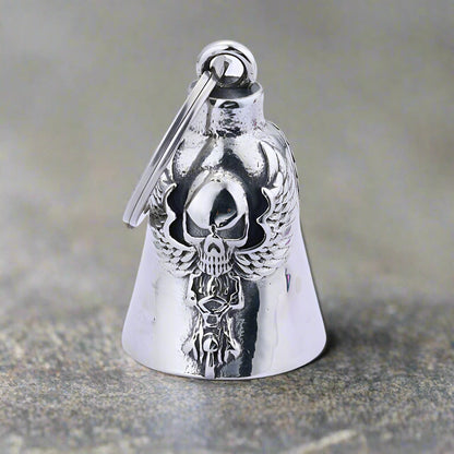 Punk Skull Wings Stainless Steel Guardian Bell Keychain