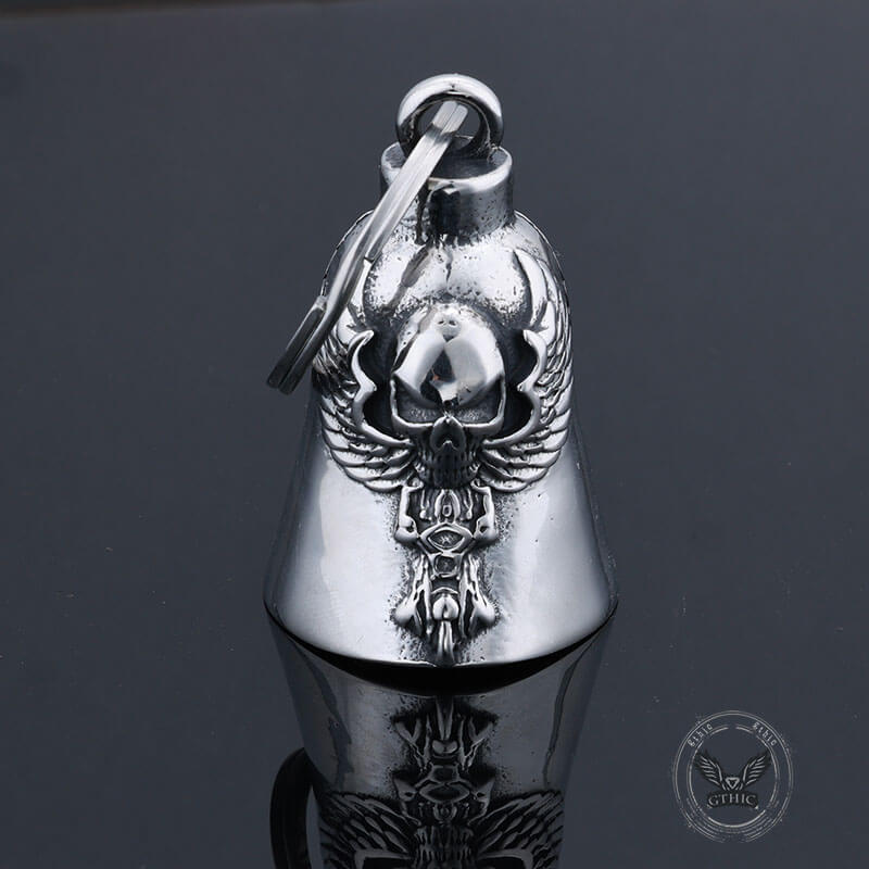 Punk Skull Wings Stainless Steel Guardian Bell Keychain