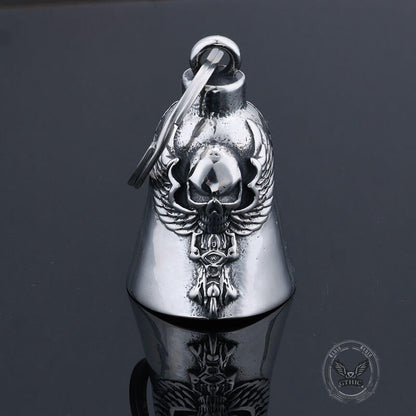 Punk Skull Wings Stainless Steel Guardian Bell Keychain