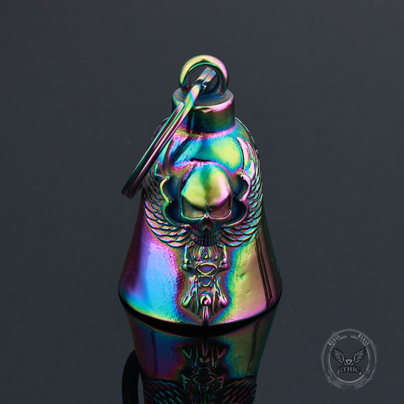 Punk Skull Wings Stainless Steel Guardian Bell Keychain