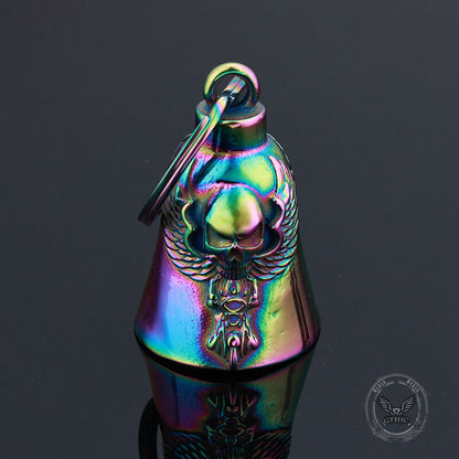 Punk Skull Wings Stainless Steel Guardian Bell Keychain