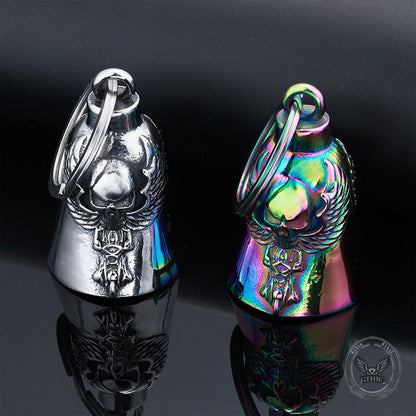 Punk Skull Wings Stainless Steel Guardian Bell Keychain