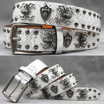 Punk Spider Rivet Snake Pattern Pu Leather Belt