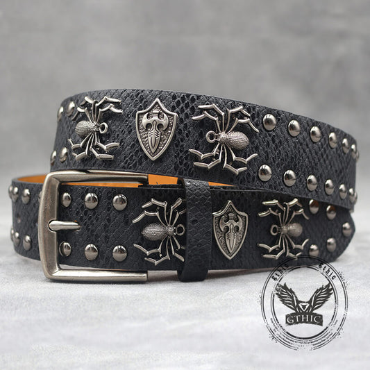 Punk Spider Rivet Snake Pattern Pu Leather Belt