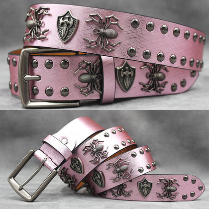 Punk Spider Rivet Snake Pattern Pu Leather Belt