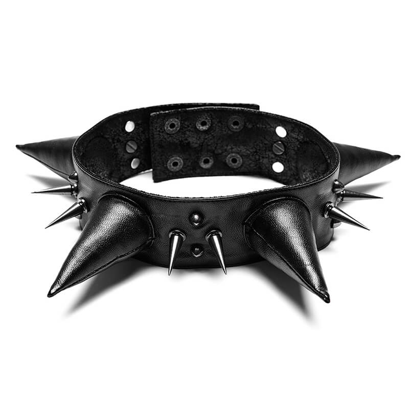 Punk Spikes Pu Leather Choker Necklace