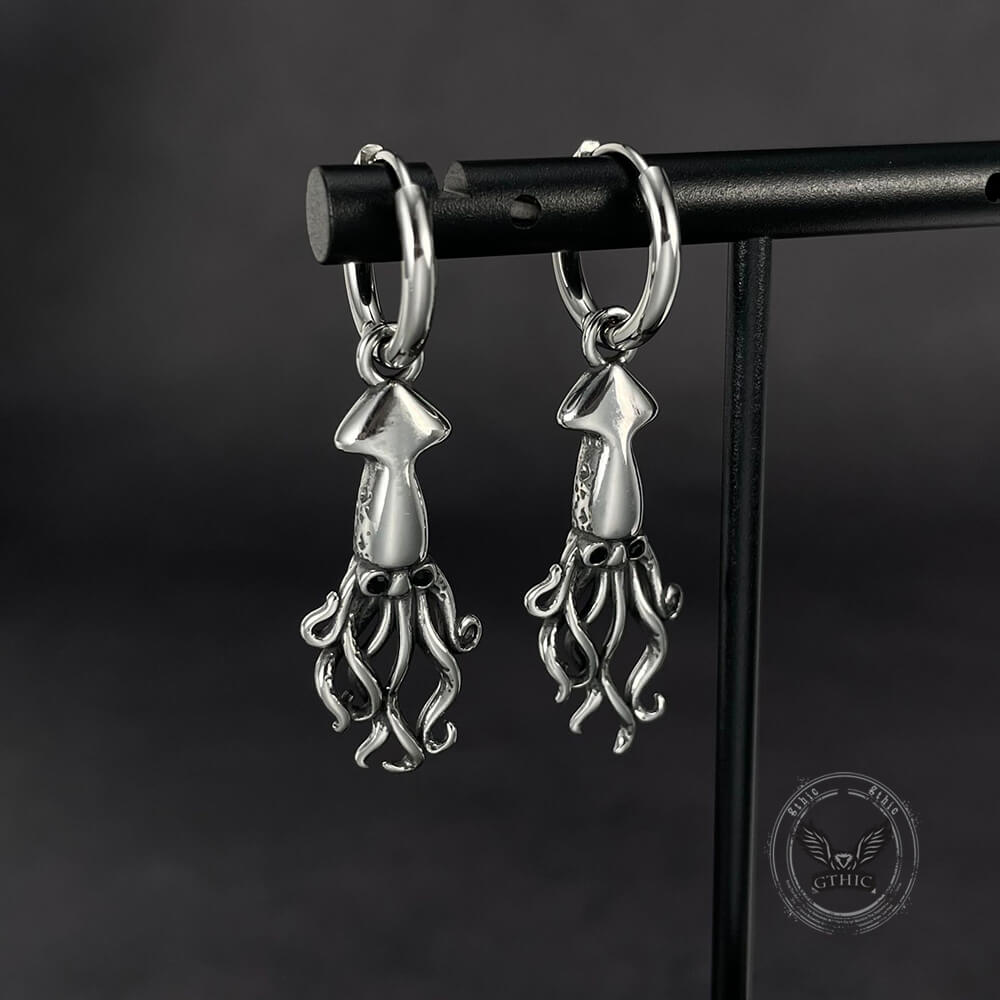 Punk Squid Stainless Steel Marine Hoop Earrings
