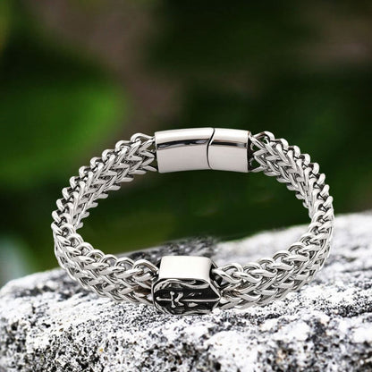 Punk St. Michael Archangel Woven Leather Stainless Steel Bracelet
