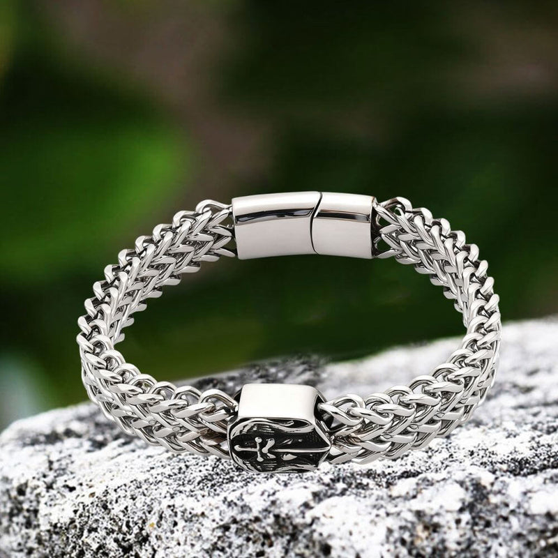 Punk St. Michael Archangel Woven Leather Stainless Steel Bracelet